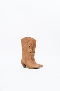 Vintage x Tan Soft Leather Cutout Cowboy Boot (6-7W)
