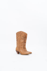 Vintage x Tan Soft Leather Cutout Cowboy Boot (6-7W)