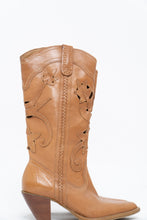 Load image into Gallery viewer, Vintage x Tan Soft Leather Cutout Cowboy Boot (6-7W)