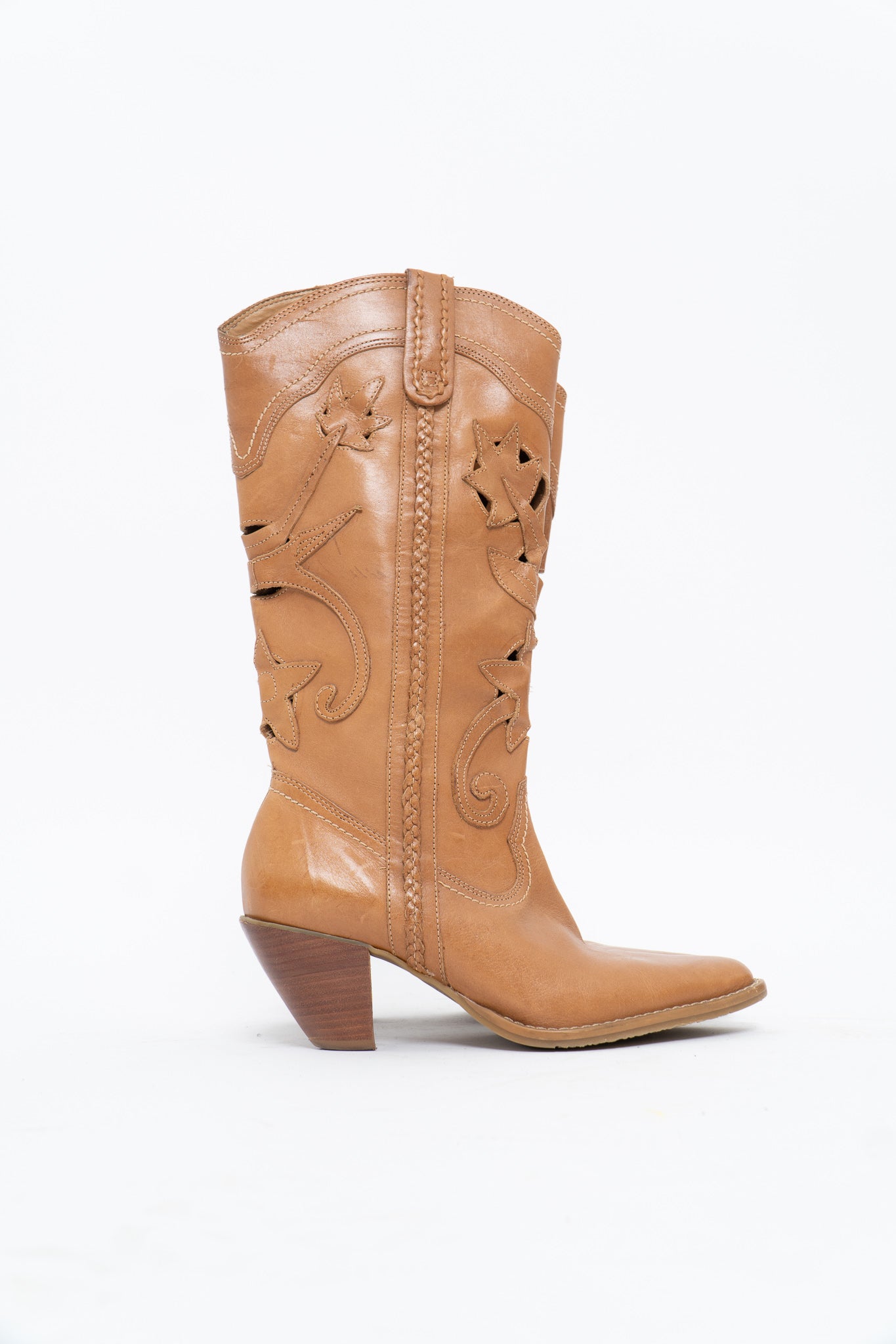 Vintage x Tan Soft Leather Cutout Cowboy Boot (6-7W)