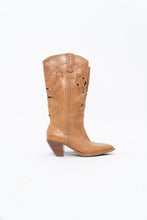 Load image into Gallery viewer, Vintage x Tan Soft Leather Cutout Cowboy Boot (6-7W)