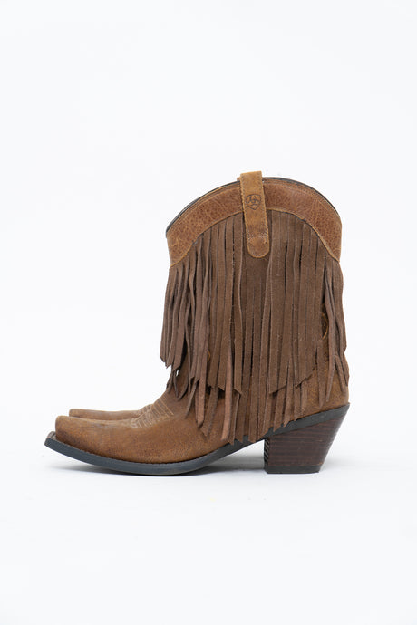 Vintage x ARIAT Brown Leather Fringe Cowboy Boot (6-6.5W)