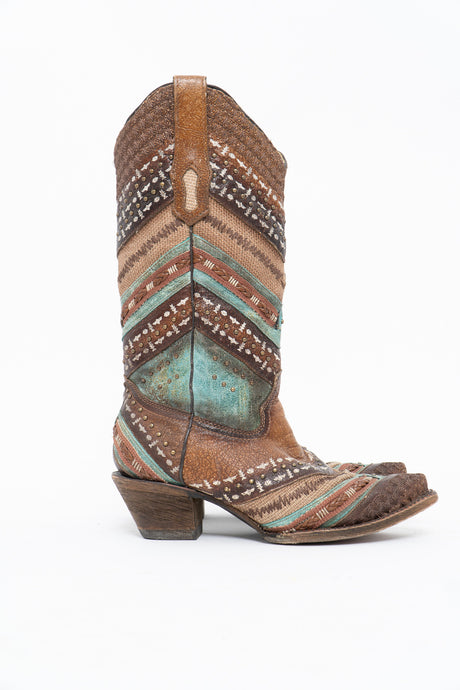 Vintage x CORRAL Sitched Tan, Coral Cowboy Boot (8, 8.5W)