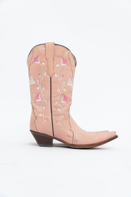 Vintage x RUDEL Soft Pink Floral Embroidered Cowboy Boot (7.5W)