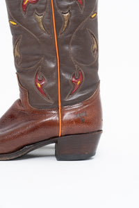 Vintage x FRYE Floral Embroidered Leather Cowboy Boot (6-6.5W)