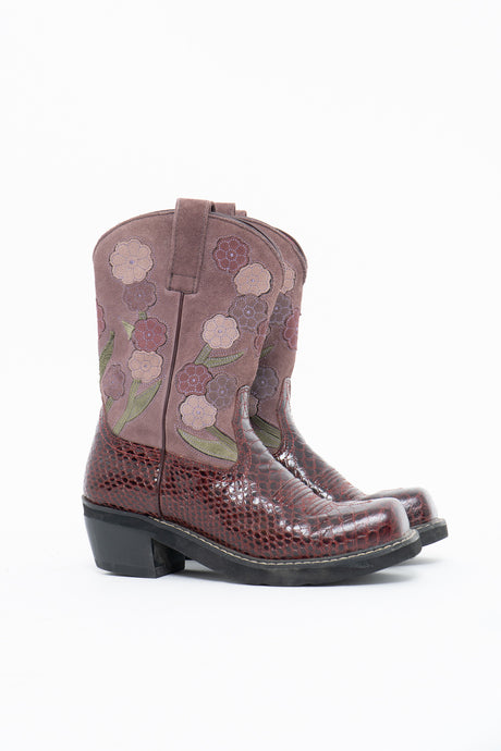 ARIAT x Purple Leather, Suede Floral Cowboy Boot (9W)