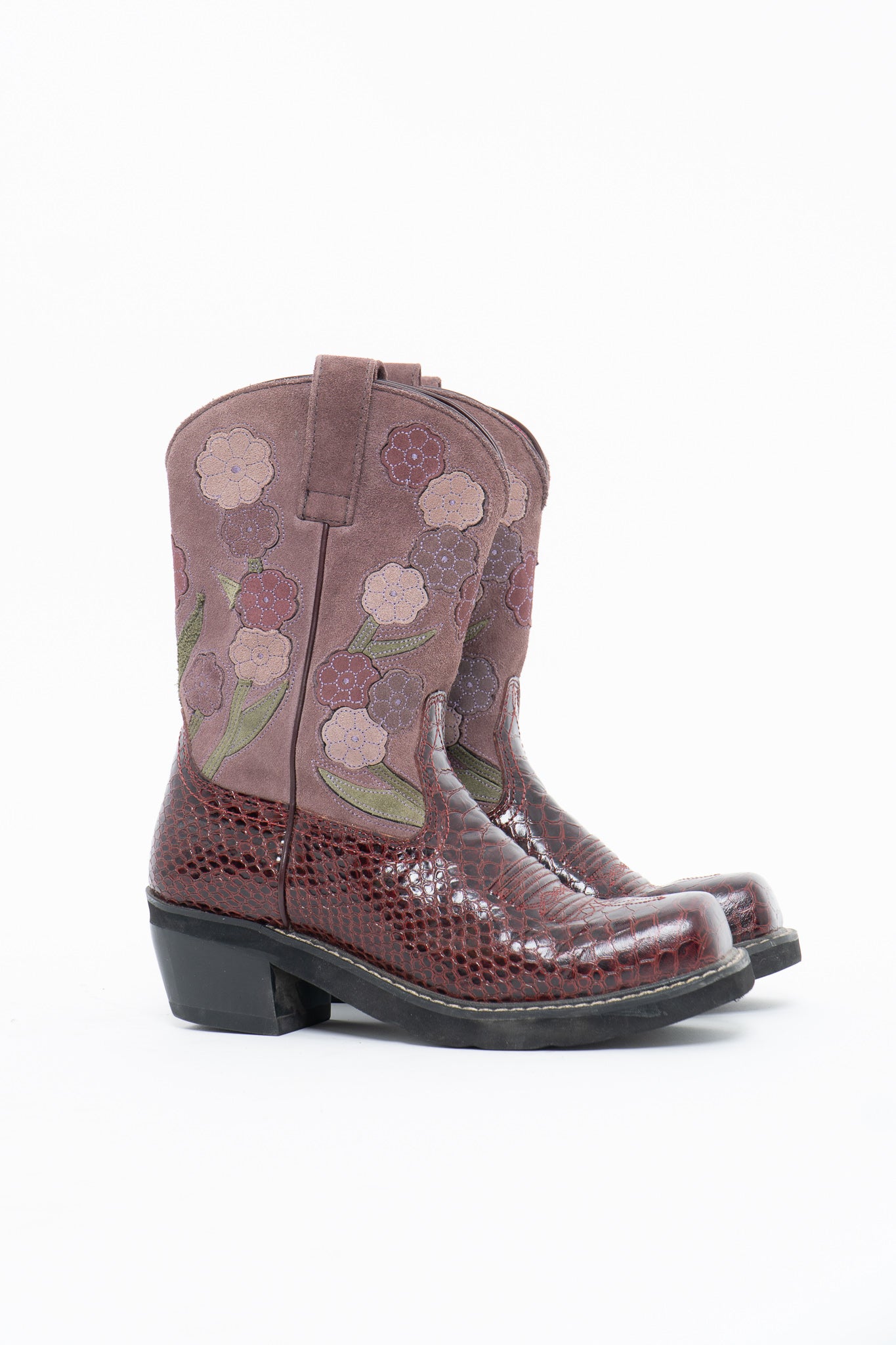 ARIAT x Purple Leather, Suede Floral Cowboy Boot (9W)