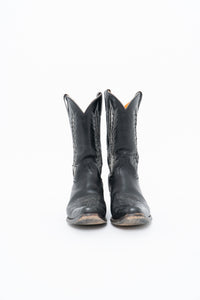 Vintage x FRYE Black, Silver Embroidered Cowboy Boot (8.5-9.5W)