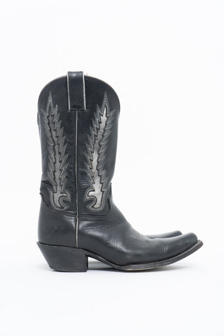 Vintage x FRYE Black, Silver Embroidered Cowboy Boot (8.5-9.5W)