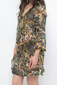 Vintage x Semi-sheer Leopard Beaded Coverup (XS-M)