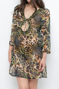 Vintage x Semi-sheer Leopard Beaded Coverup (XS-M)