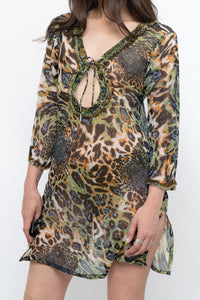 Vintage x Semi-sheer Leopard Beaded Coverup (XS-M)