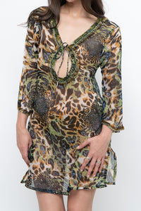 Vintage x Semi-sheer Leopard Beaded Coverup (XS-M)