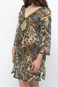 Vintage x Semi-sheer Leopard Beaded Coverup (XS-M)