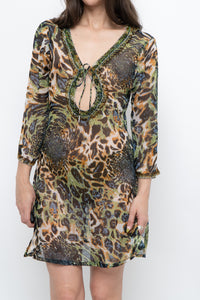 Vintage x Semi-sheer Leopard Beaded Coverup (XS-M)