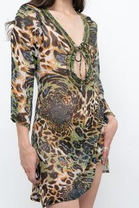 Vintage x Semi-sheer Leopard Beaded Coverup (XS-M)