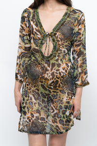 Vintage x Semi-sheer Leopard Beaded Coverup (XS-M)