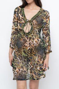 Vintage x Semi-sheer Leopard Beaded Coverup (XS-M)