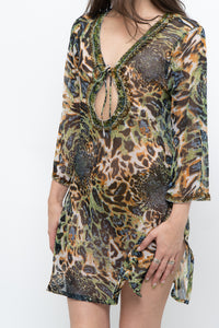 Vintage x Semi-sheer Leopard Beaded Coverup (XS-M)