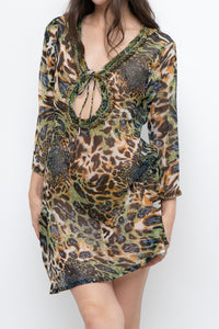Vintage x Semi-sheer Leopard Beaded Coverup (XS-M)