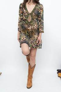 Vintage x Semi-sheer Leopard Beaded Coverup (XS-M)