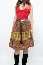 Load image into Gallery viewer, Vintage x Handmade Red, Yellow Plaid &amp; Floral Midi Skirt (S-L)