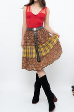 Load image into Gallery viewer, Vintage x Handmade Red, Yellow Plaid &amp; Floral Midi Skirt (S-L)