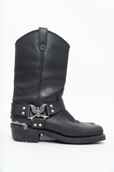 Vintage x DINGO Black Leather Harness Boots (9M, 10W)
