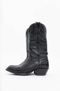 Vintage x ALBERTA BOOT CO. Black Embroidered Snakeskin Cowboy Boots (9M, 10W)