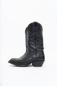 Vintage x ALBERTA BOOT CO. Black Embroidered Snakeskin Cowboy Boots (9M, 10W)