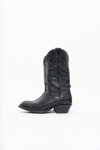 Vintage x ALBERTA BOOT CO. Black Embroidered Snakeskin Cowboy Boots (9M, 10W)