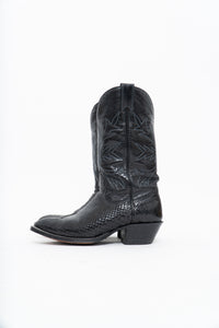 Vintage x ALBERTA BOOT CO. Black Embroidered Snakeskin Cowboy Boots (9M, 10W)