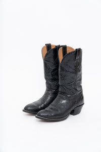 Vintage x ALBERTA BOOT CO. Black Embroidered Snakeskin Cowboy Boots (9M, 10W)