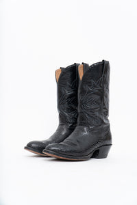Vintage x ALBERTA BOOT CO. Black Embroidered Snakeskin Cowboy Boots (9M, 10W)