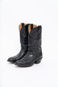 Vintage x ALBERTA BOOT CO. Black Embroidered Snakeskin Cowboy Boots (9M, 10W)