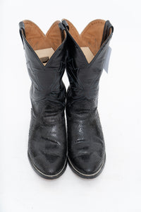 Vintage x ALBERTA BOOT CO. Black Embroidered Snakeskin Cowboy Boots (9M, 10W)