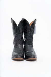 Vintage x ALBERTA BOOT CO. Black Embroidered Snakeskin Cowboy Boots (9M, 10W)