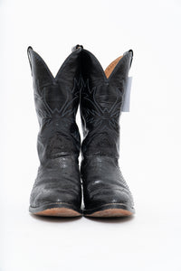 Vintage x ALBERTA BOOT CO. Black Embroidered Snakeskin Cowboy Boots (9M, 10W)