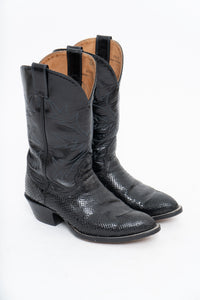 Vintage x ALBERTA BOOT CO. Black Embroidered Snakeskin Cowboy Boots (9M, 10W)