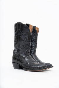 Vintage x ALBERTA BOOT CO. Black Embroidered Snakeskin Cowboy Boots (9M, 10W)