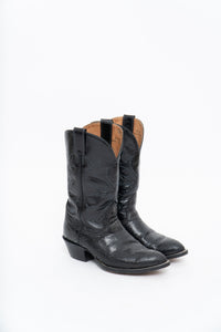 Vintage x ALBERTA BOOT CO. Black Embroidered Snakeskin Cowboy Boots (9M, 10W)