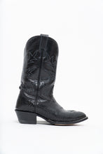 Load image into Gallery viewer, Vintage x ALBERTA BOOT CO. Black Embroidered Snakeskin Cowboy Boots (9M, 10W)