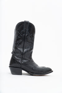 Vintage x ALBERTA BOOT CO. Black Embroidered Snakeskin Cowboy Boots (9M, 10W)