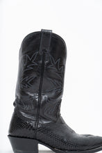 Load image into Gallery viewer, Vintage x ALBERTA BOOT CO. Black Embroidered Snakeskin Cowboy Boots (9M, 10W)