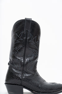 Vintage x ALBERTA BOOT CO. Black Embroidered Snakeskin Cowboy Boots (9M, 10W)