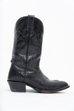 Load image into Gallery viewer, Vintage x ALBERTA BOOT CO. Black Embroidered Snakeskin Cowboy Boots (9M, 10W)