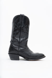 Vintage x ALBERTA BOOT CO. Black Embroidered Snakeskin Cowboy Boots (9M, 10W)