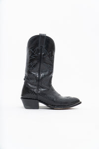 Vintage x ALBERTA BOOT CO. Black Embroidered Snakeskin Cowboy Boots (9M, 10W)