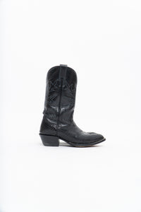 Vintage x ALBERTA BOOT CO. Black Embroidered Snakeskin Cowboy Boots (9M, 10W)