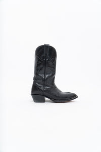 Vintage x ALBERTA BOOT CO. Black Embroidered Snakeskin Cowboy Boots (9M, 10W)